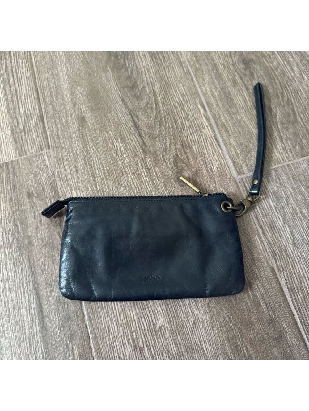 Hobo International Black Leather Wristlet Clutch Wallet Small Hand Purse